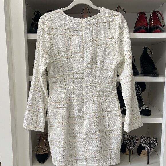 New White Gold Tweed Dress Long Sleeve Ornamental Buttons Back Zip S - Picture 11 of 14